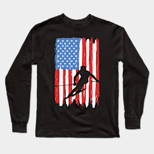 American Flag Skiing Graphic Long Sleeve T-Shirt